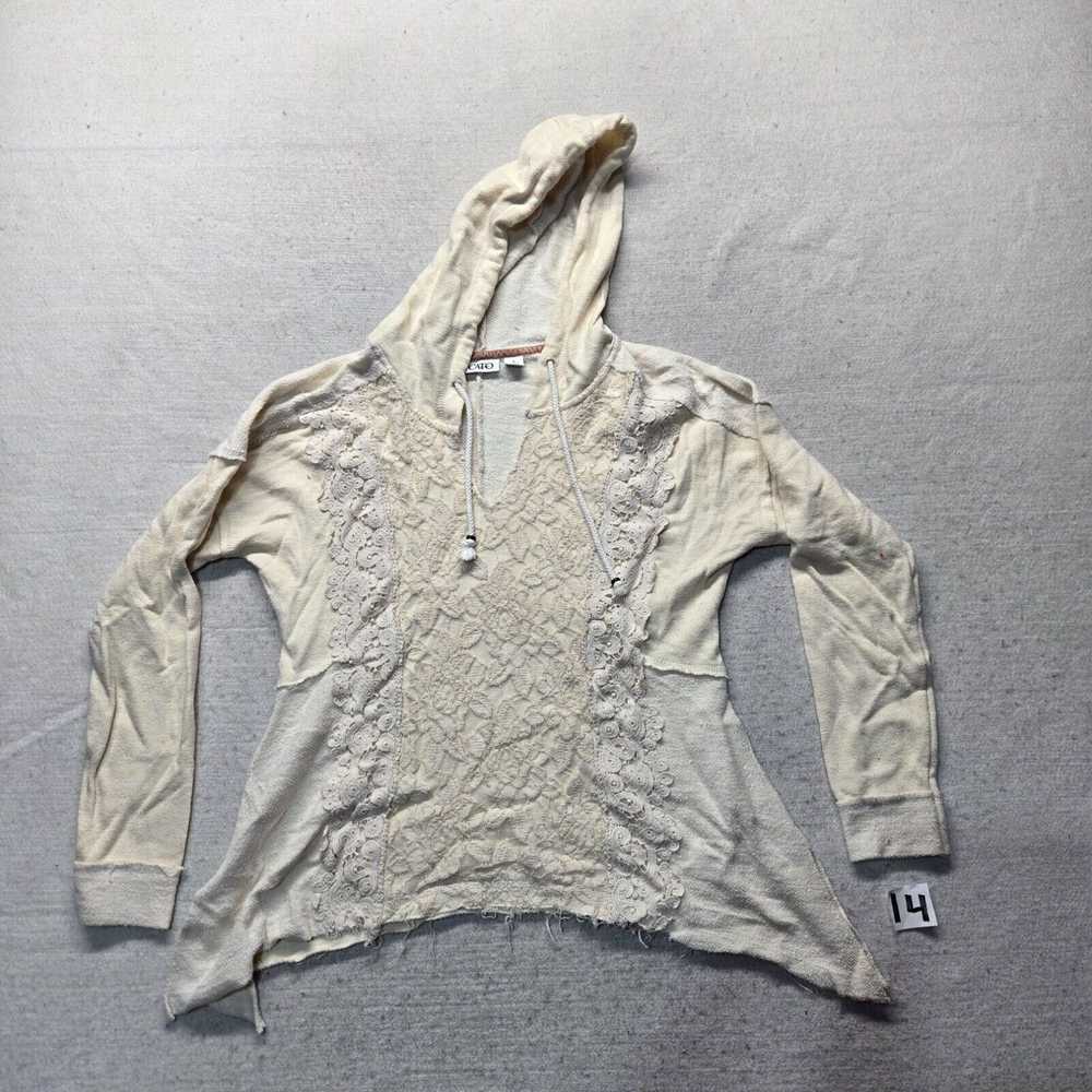 Vintage Cato Sweater White Floral Flowers Lace Ho… - image 1