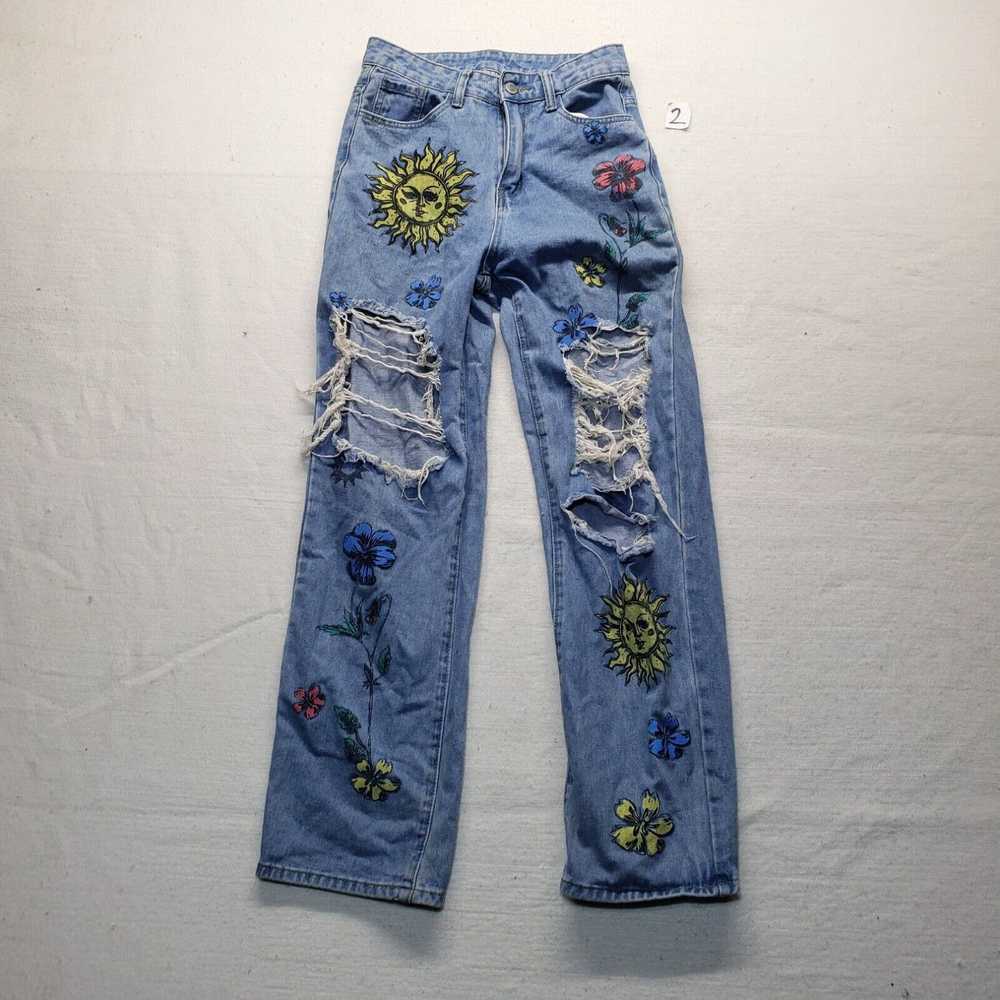 Shein SHEIN Blue Jeans Pants Floral & Sun Print R… - image 1