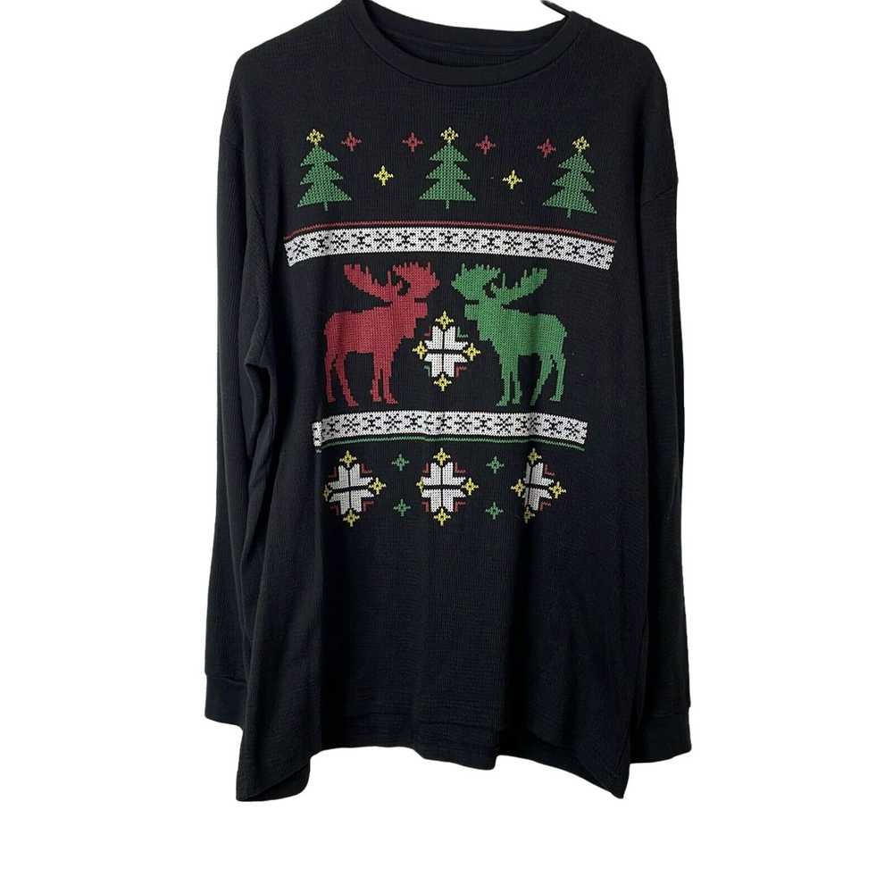 Vintage Womens Black Christmas Tree Print Long Sl… - image 1