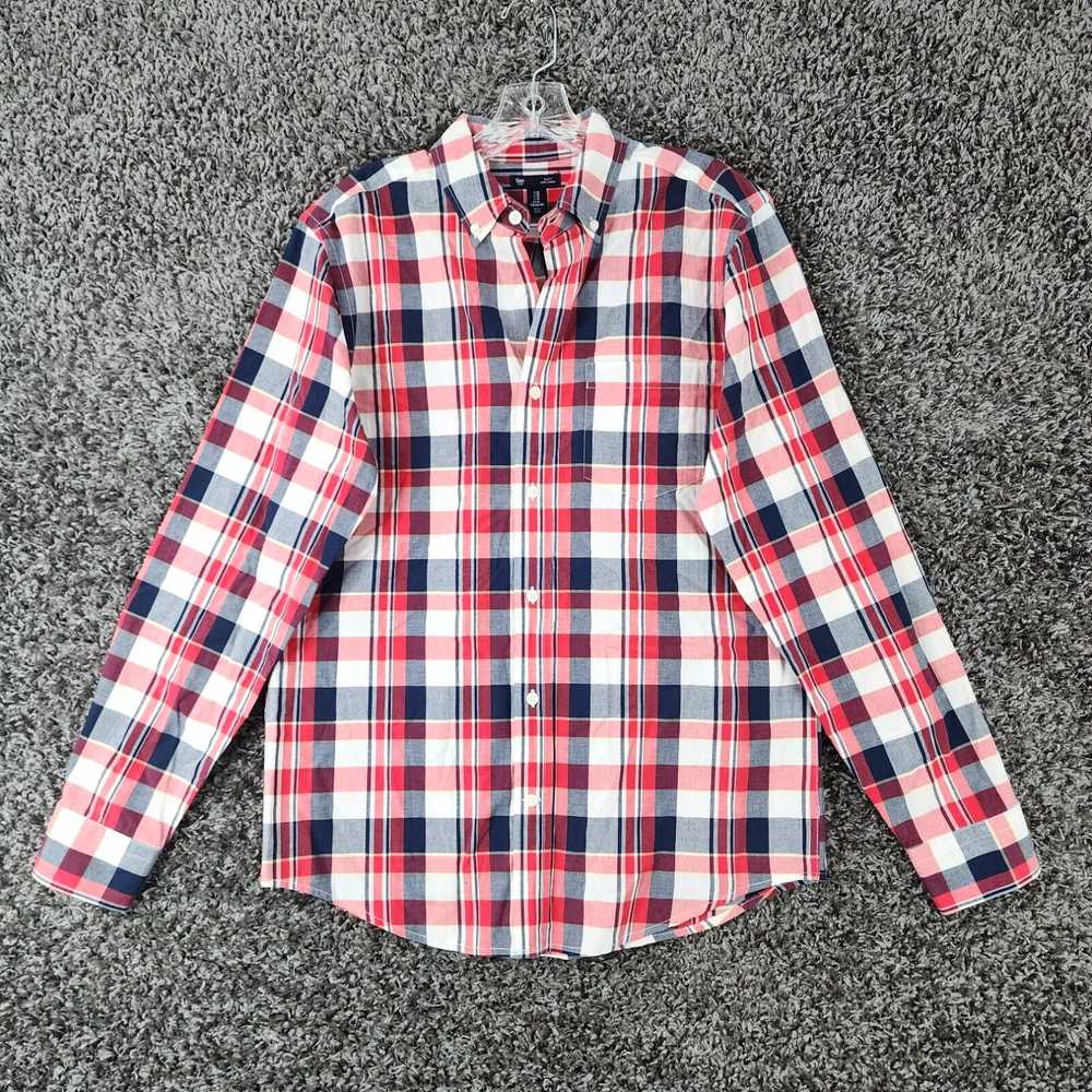 Gap Gap Mens Red Blue Plaid Long Sleeve Slim Butt… - image 1