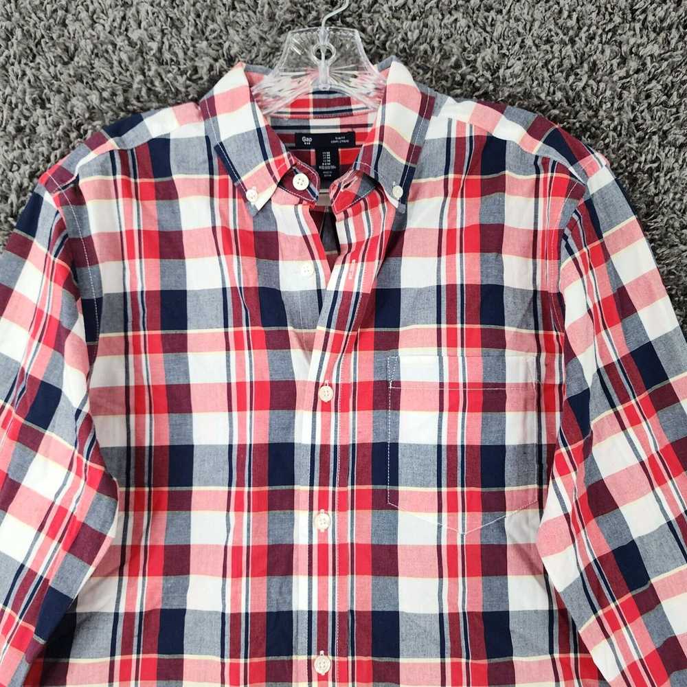 Gap Gap Mens Red Blue Plaid Long Sleeve Slim Butt… - image 3