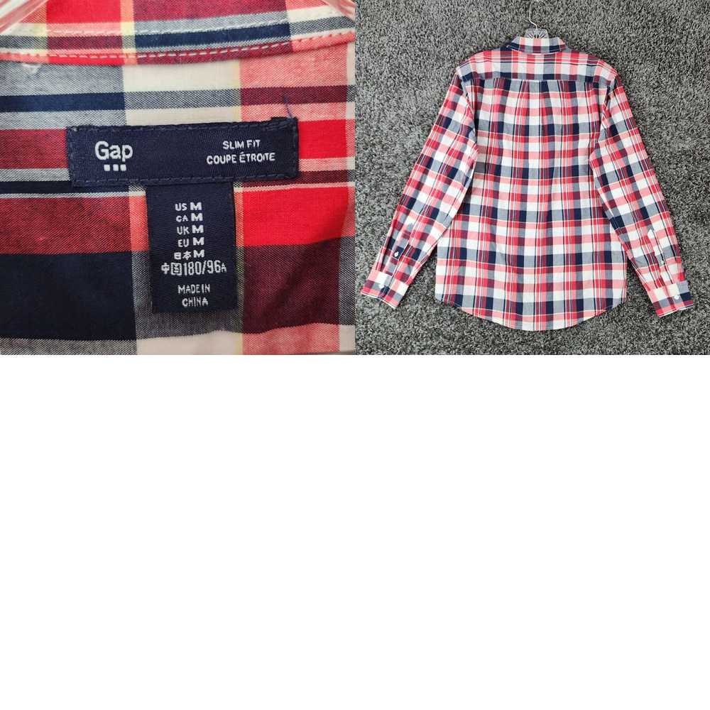 Gap Gap Mens Red Blue Plaid Long Sleeve Slim Butt… - image 4