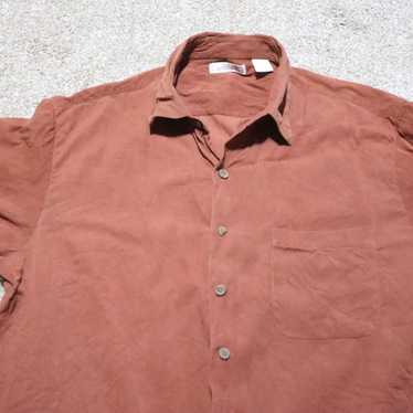 Vintage Caribbean Orange 75% Silk Button Up Shirt… - image 1