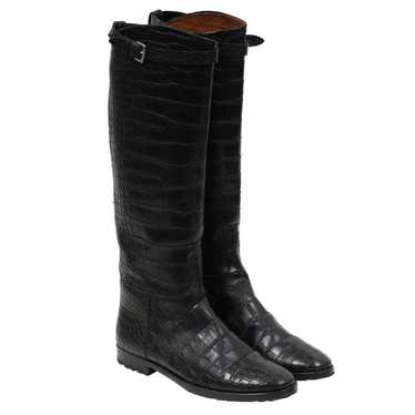 Hermes Crocodile Riding Boot Black Leather Lug Al… - image 1