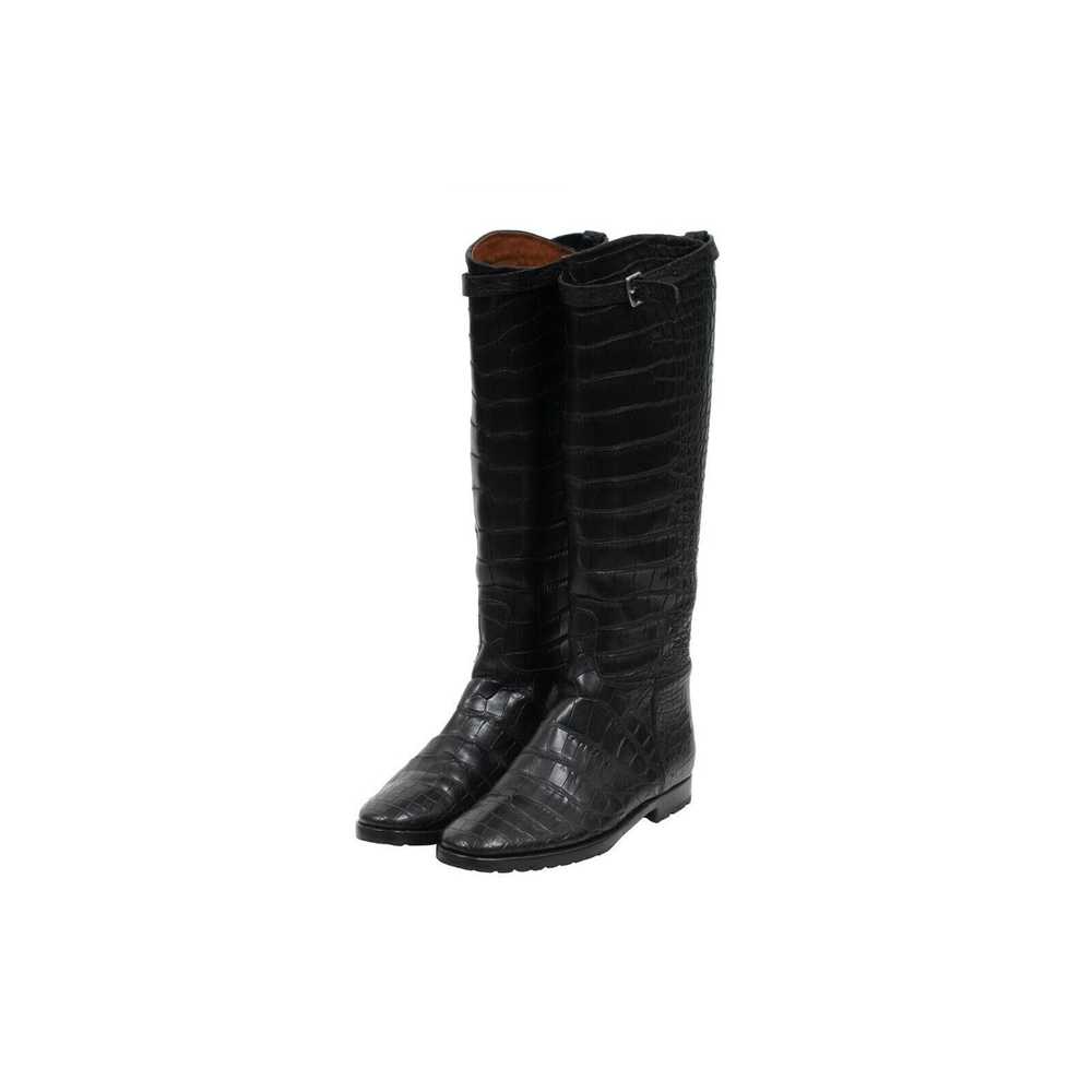 Hermes Crocodile Riding Boot Black Leather Lug Al… - image 4