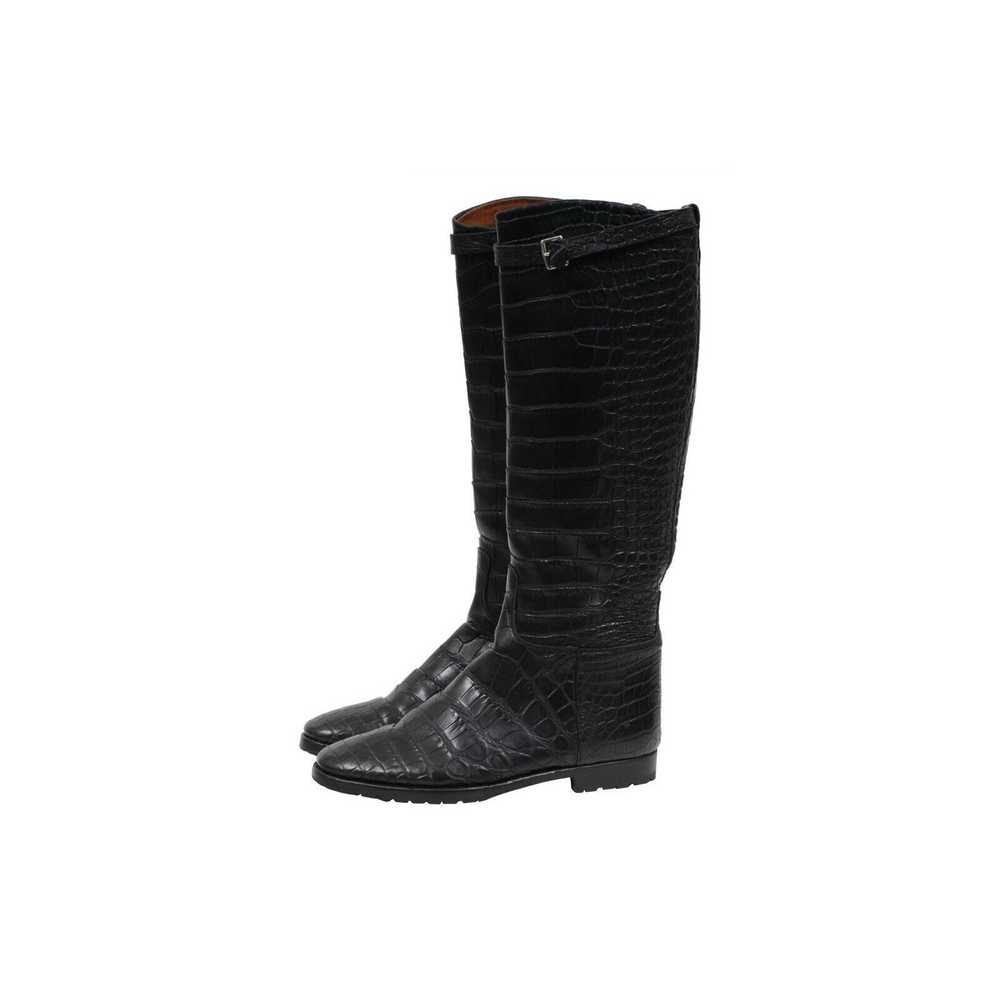 Hermes Crocodile Riding Boot Black Leather Lug Al… - image 5