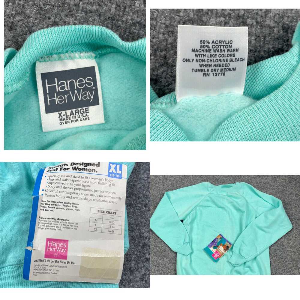 Hanes NOS VTG 90s Blank Mint Green Pullover Sweat… - image 4