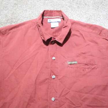 Vintage Columbia Solid Red Button Down Shirt Shor… - image 1