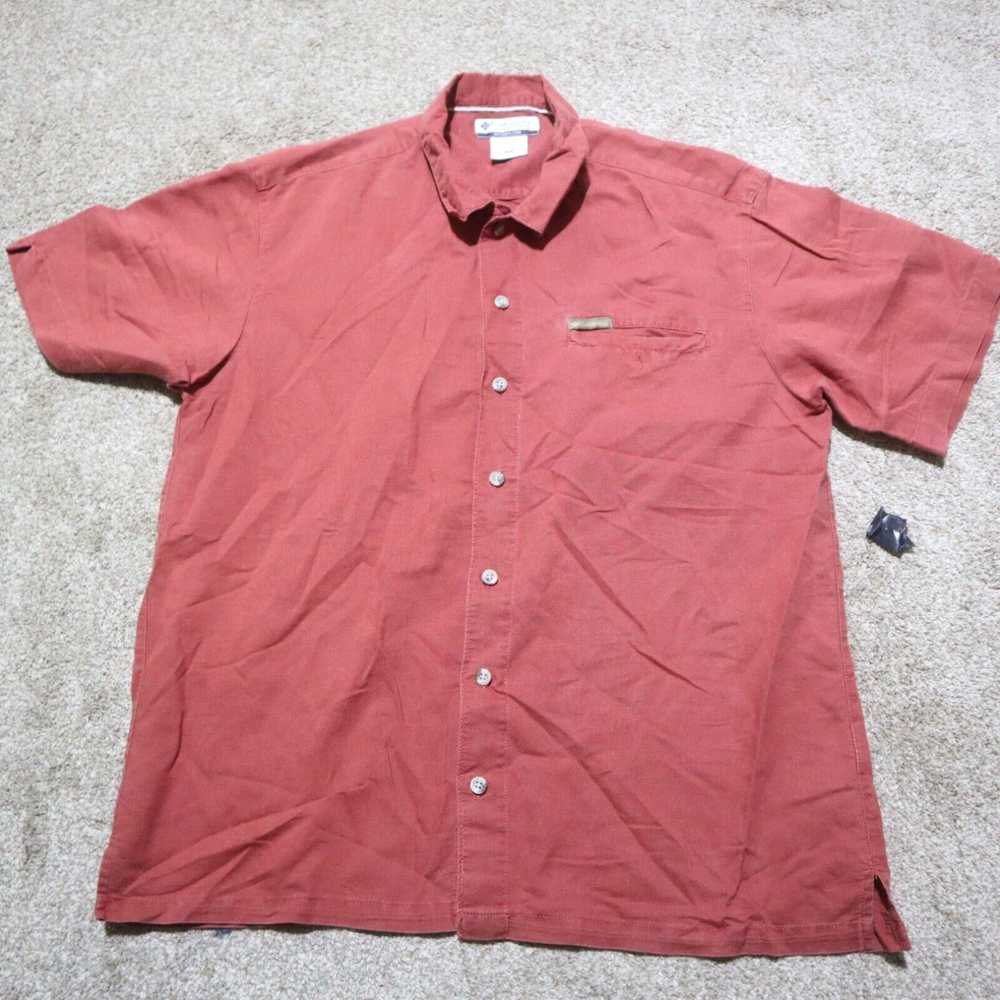 Vintage Columbia Solid Red Button Down Shirt Shor… - image 2