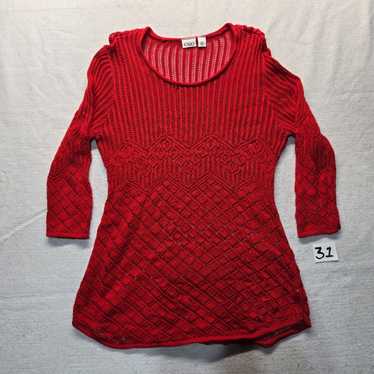 Vintage CATO Red Open Knit Sheer Sweater Long Sle… - image 1