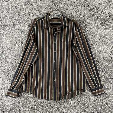 Tasso Elba Tasso Elba Brown Striped Button Long Sl