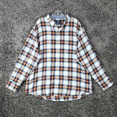 Izod Izod Mens White Blue Orange Plaid Long Sleev… - image 1