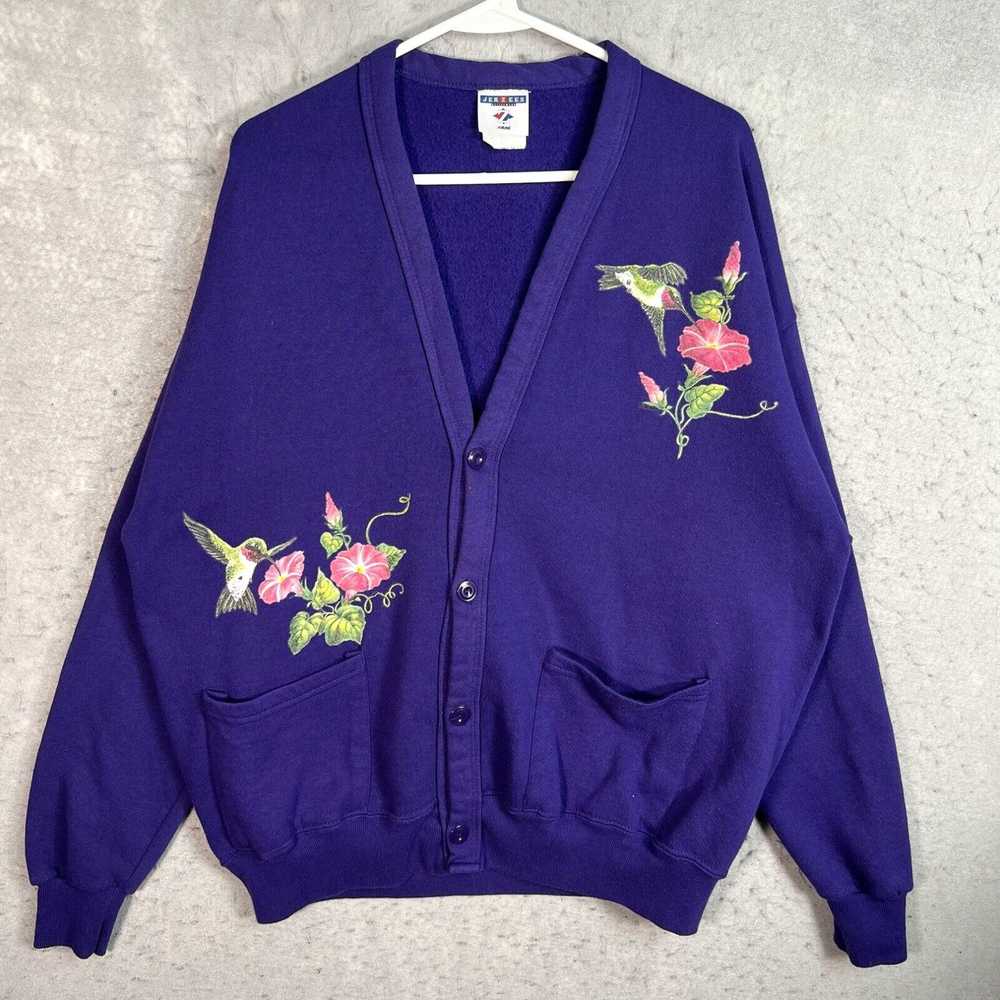 Jerzees Vintage 90s Jerzees Flower Foral Cardigan… - image 1