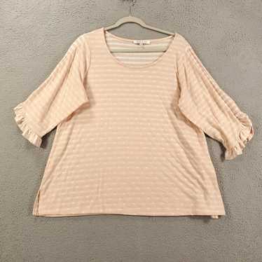 Vintage Rose And Olive Blouse Womens 1X Peach Hear