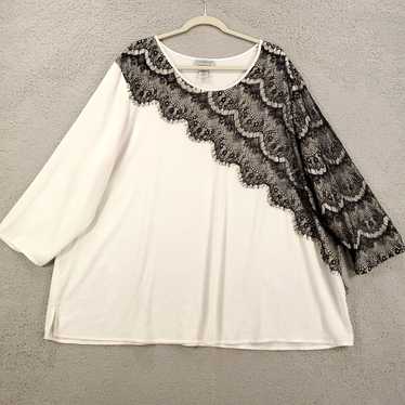 Vintage Catherines Blouse Womens 2X White Black La