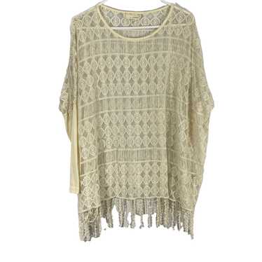 Vintage Areve Womens Ivory Crochet Long Sleeves Ro