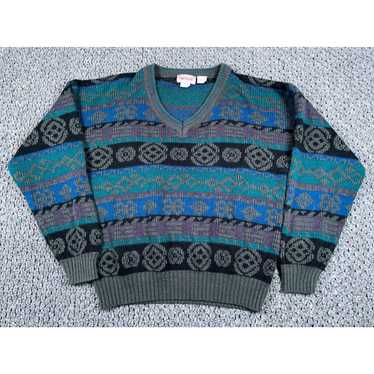 Vintage VTG 80s Campus Geometric V Neck Sweater A… - image 1