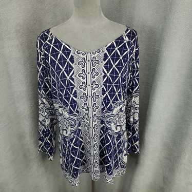 Vintage New Chicos 2 Blouse Womens Large Blue Whi… - image 1