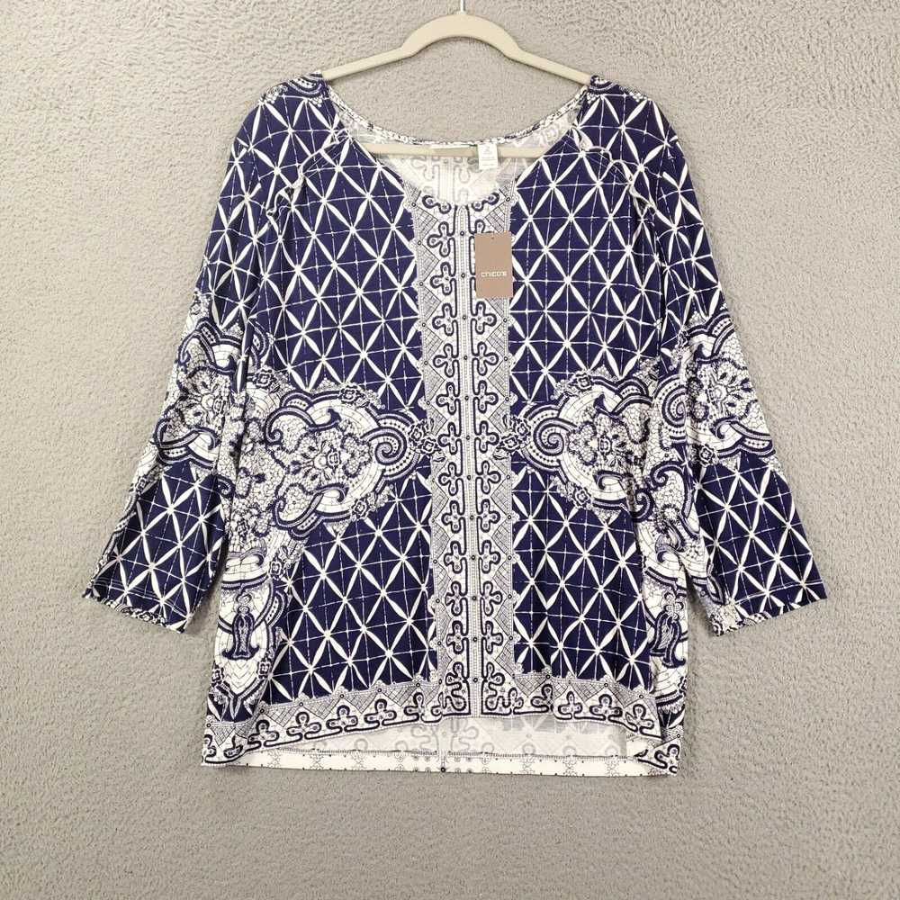 Vintage New Chicos 2 Blouse Womens Large Blue Whi… - image 2