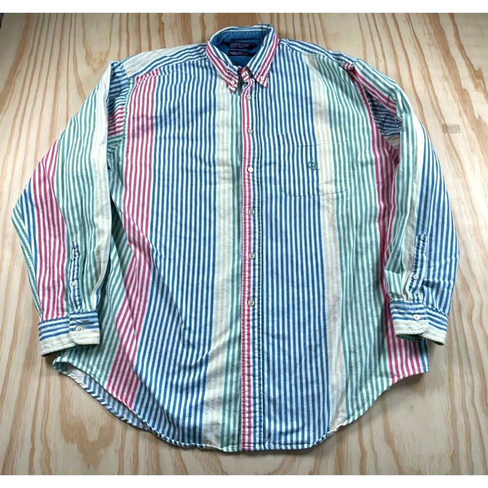 Nautica VTG Y2K Nautica Colorful Striped Shirt Ad… - image 1