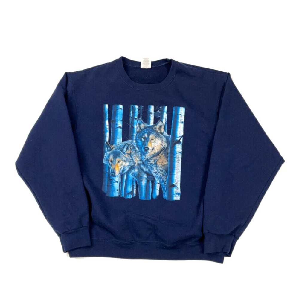 Jerzees 90s Wolf Pack Blue Pullover Sweatshirt Wo… - image 1