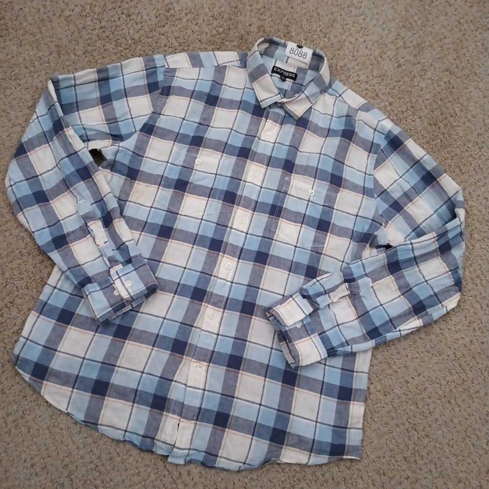 Express Express Shirt Mens XL Blue Plaid Linen Bl… - image 2