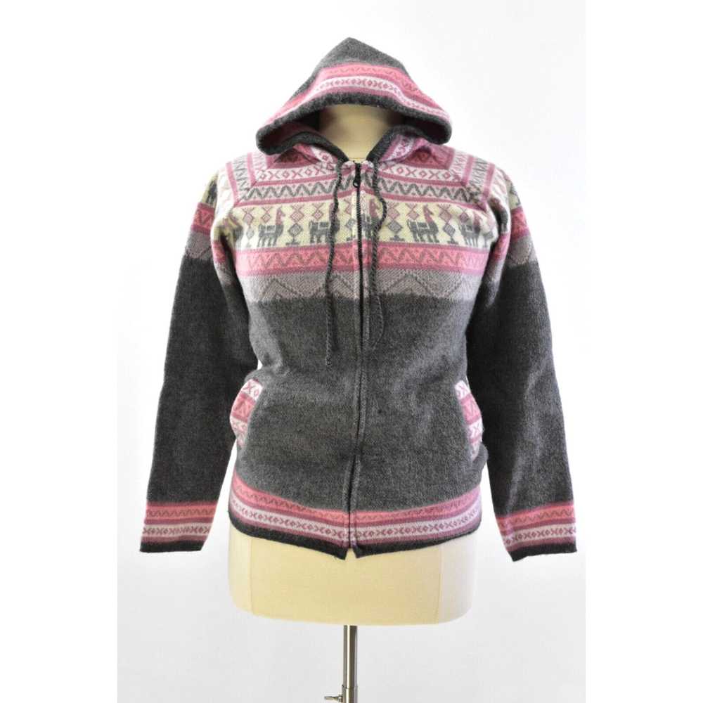 Vintage Womens M Aly Marka Alpaca Wool Hooded Jac… - image 2