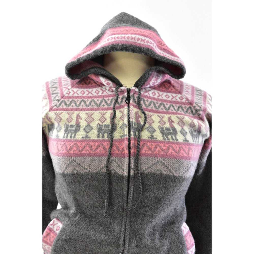 Vintage Womens M Aly Marka Alpaca Wool Hooded Jac… - image 3