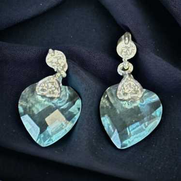 Other 925 blue gemstone dangle heart post earrings - image 1