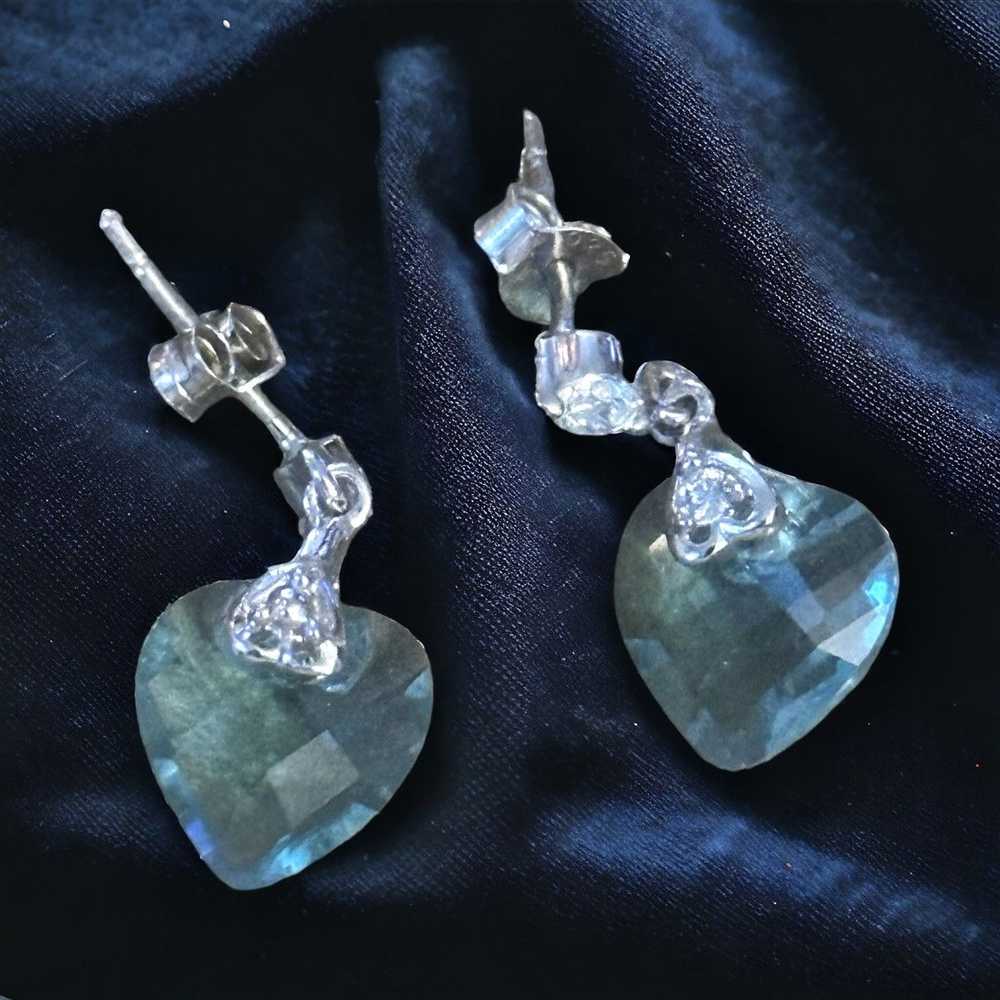 Other 925 blue gemstone dangle heart post earrings - image 2