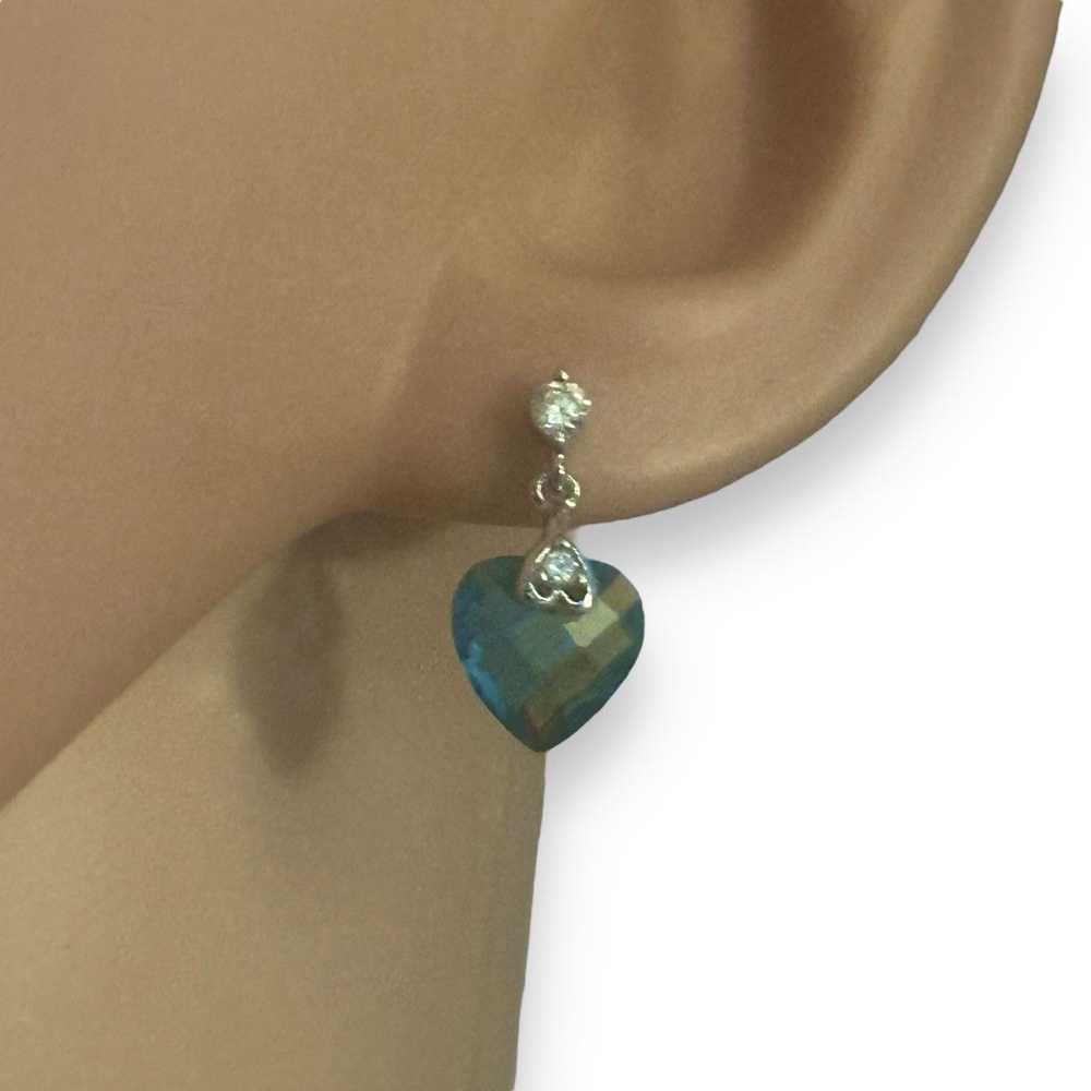 Other 925 blue gemstone dangle heart post earrings - image 3