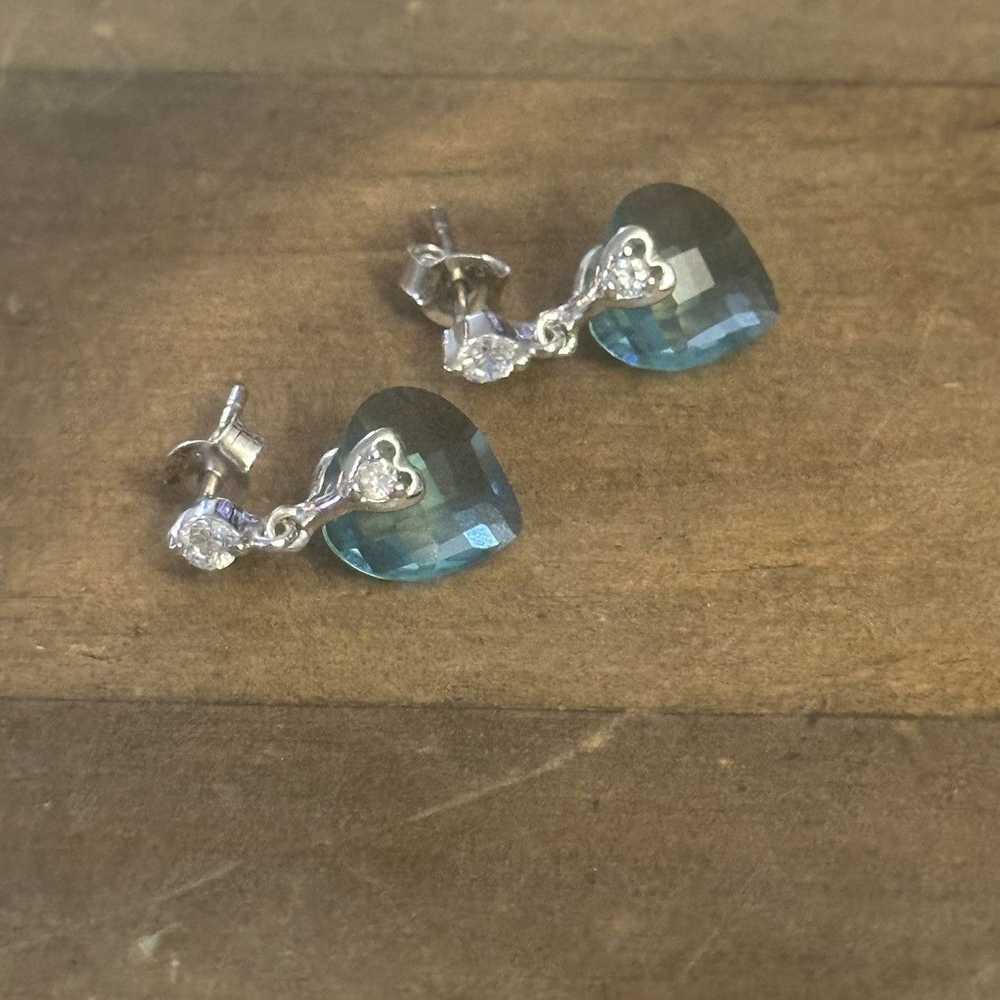 Other 925 blue gemstone dangle heart post earrings - image 6