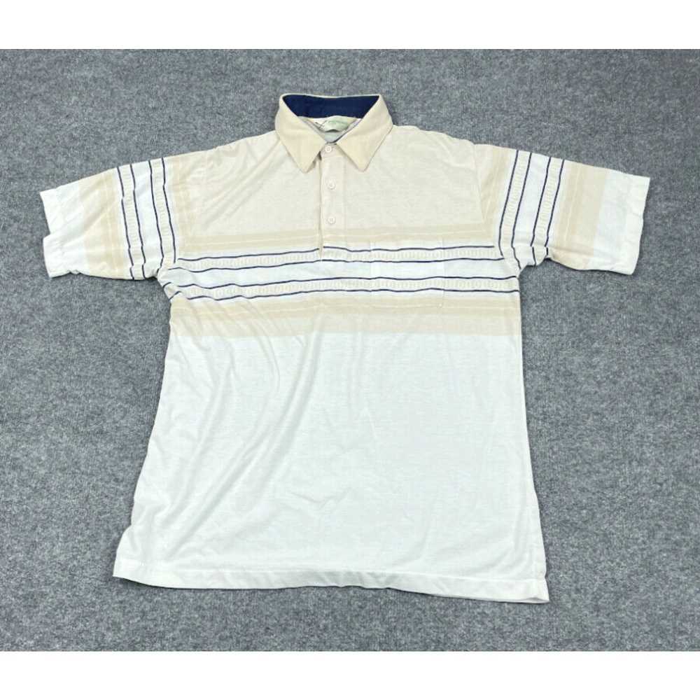 Vintage VTG 90s Dad Style White Beige Striped Pol… - image 1