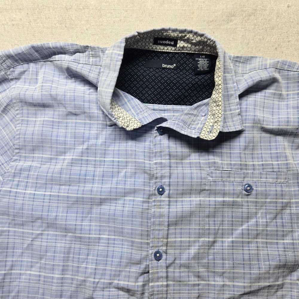 Vintage Bruno Blue Short Sleeve Button Up Sueded … - image 2