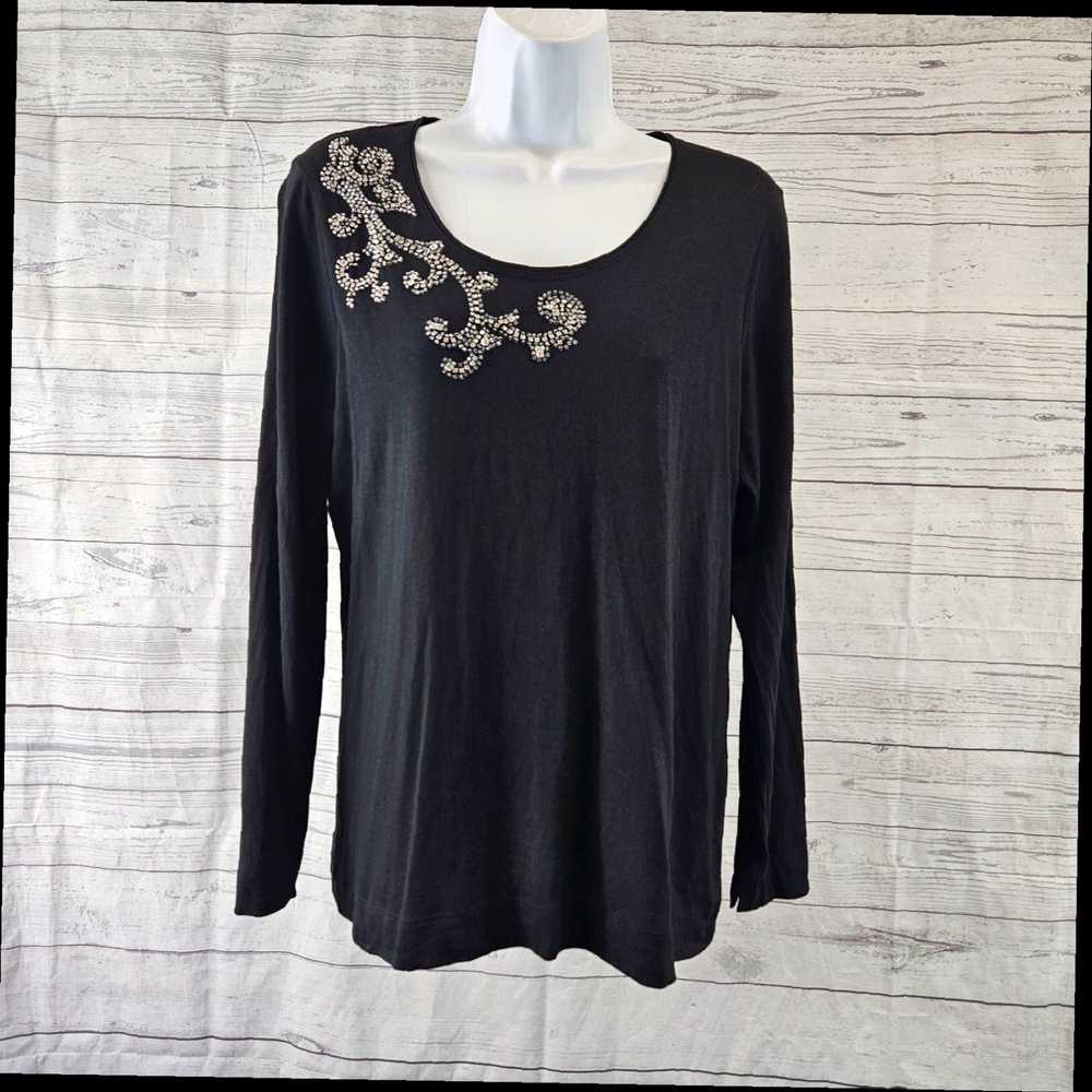 Vintage Chicos Womens Top Sz Medium Black Rhinest… - image 1