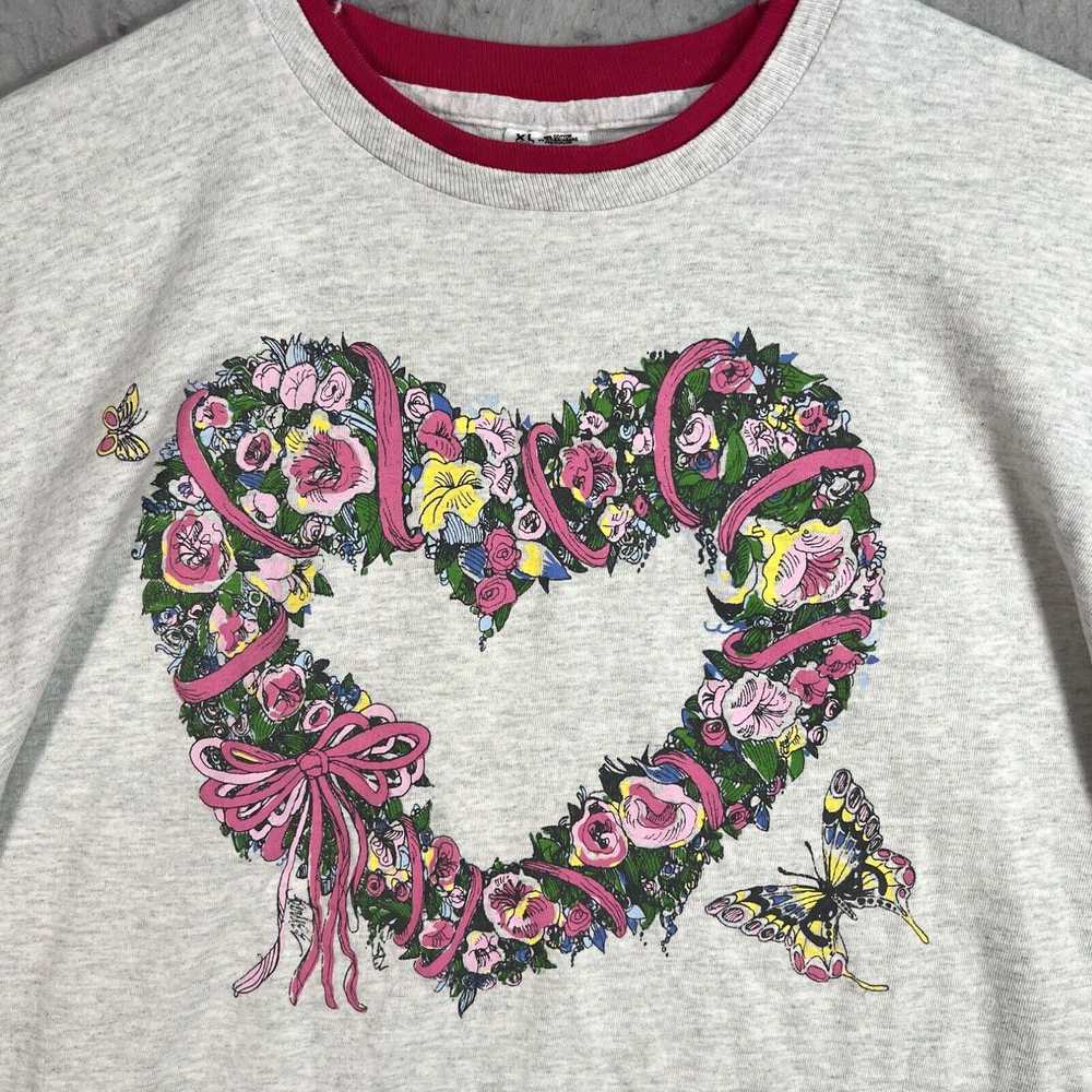 Fruit Of The Loom Vintage 90s Heart Plant Flowers… - image 2