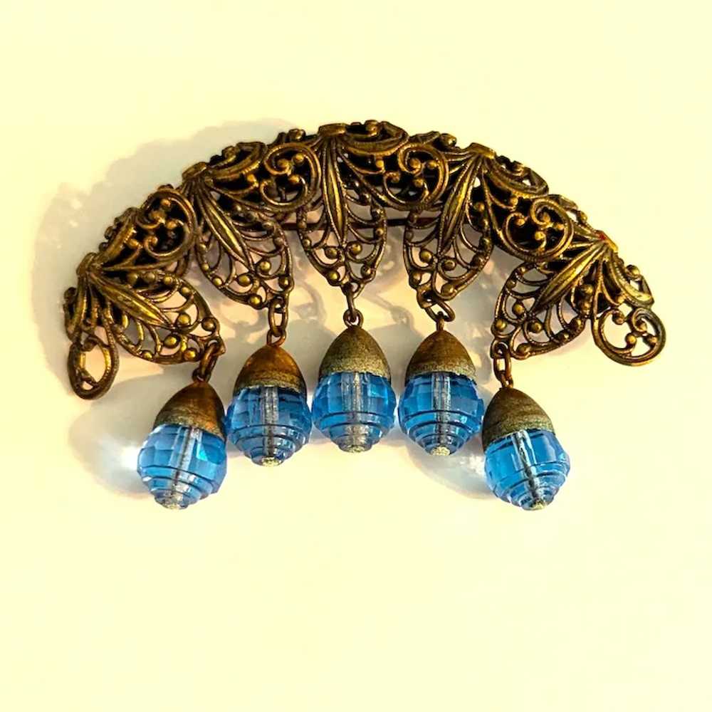 Earlier Miriam Haskell Blue Stepped Glass Pin Bro… - image 3