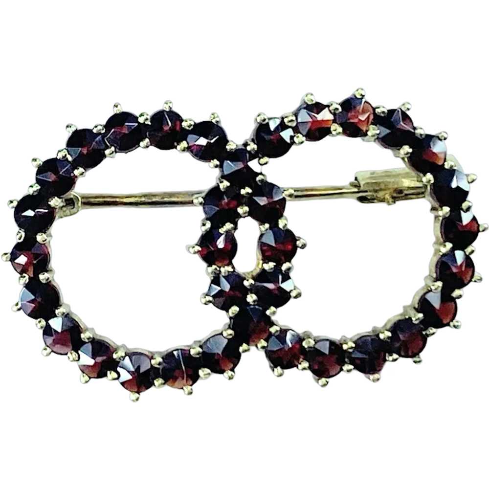 Art Deco 14K Garnet Double circle pin 4.2g JR8860 - image 1