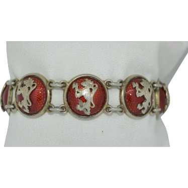 Norwegian Red Enamel & Silver Lion Bracelet