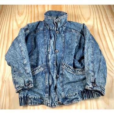 Vintage VTG 90s Acid Washed Denim Zip Jacket Wome… - image 1