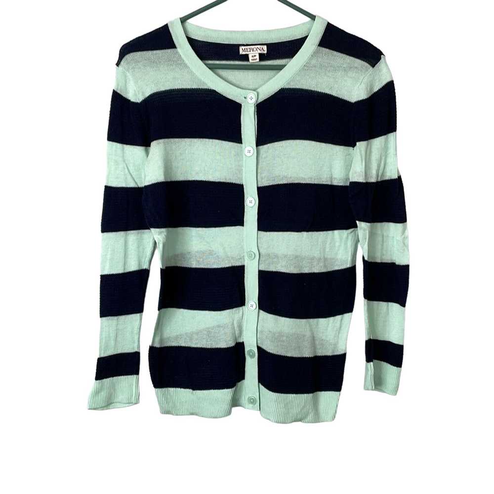 Merona Merona Womens Green Striped Button Front R… - image 1