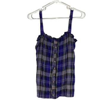 Vintage Roxy Womens Blue Plaid Sleeveless Square N