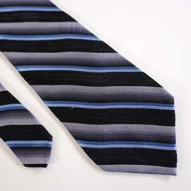 Designer Paul Dione Black Blue Gray Striped Woven 