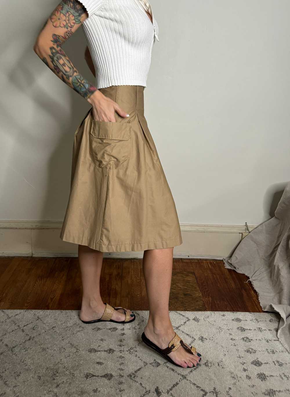 vintage khaki midi skirt / y2k chino skirt / tan … - image 3