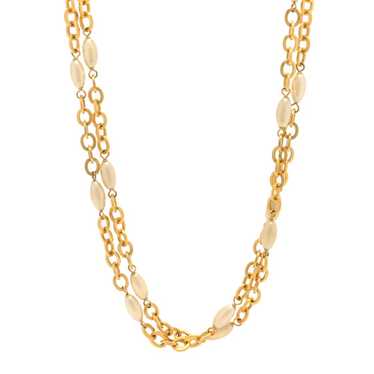 CHANEL Pearl Chain Long Necklace Gold