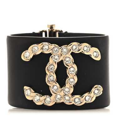 CHANEL Calfskin Crystal Pearls Coronation Cuff Bla