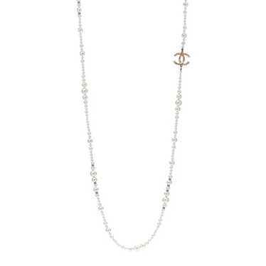 CHANEL Pearl Baguette Crystal CC Necklace Gold