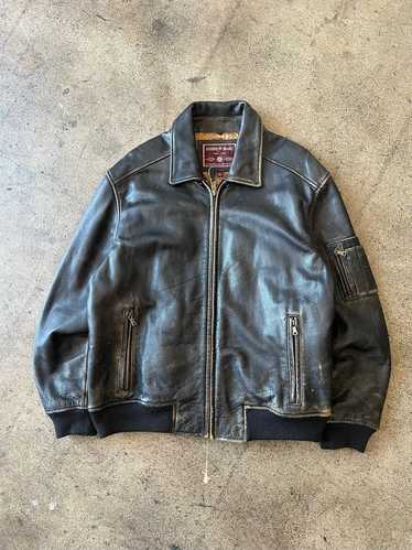 1990s Andrew Marc Distressed Black Leather Jacket - image 1