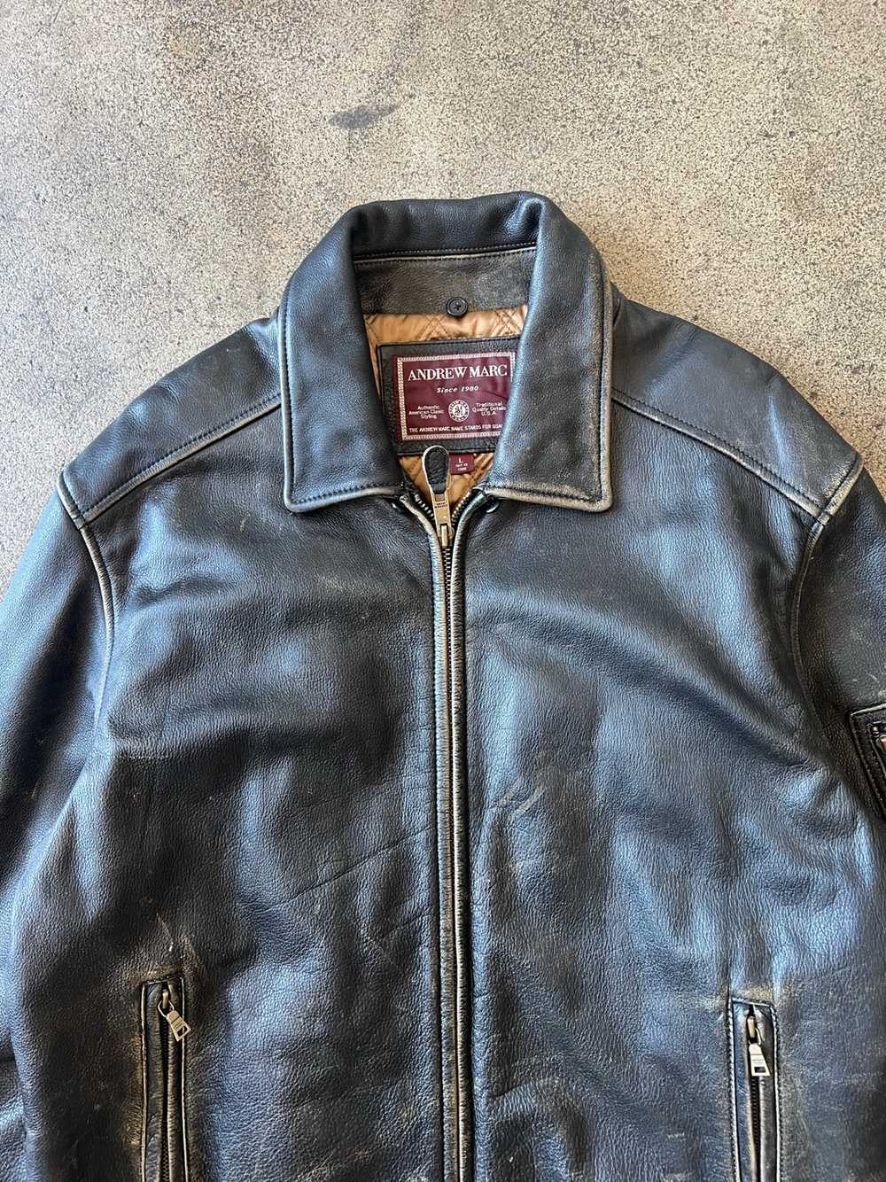 1990s Andrew Marc Distressed Black Leather Jacket - image 2