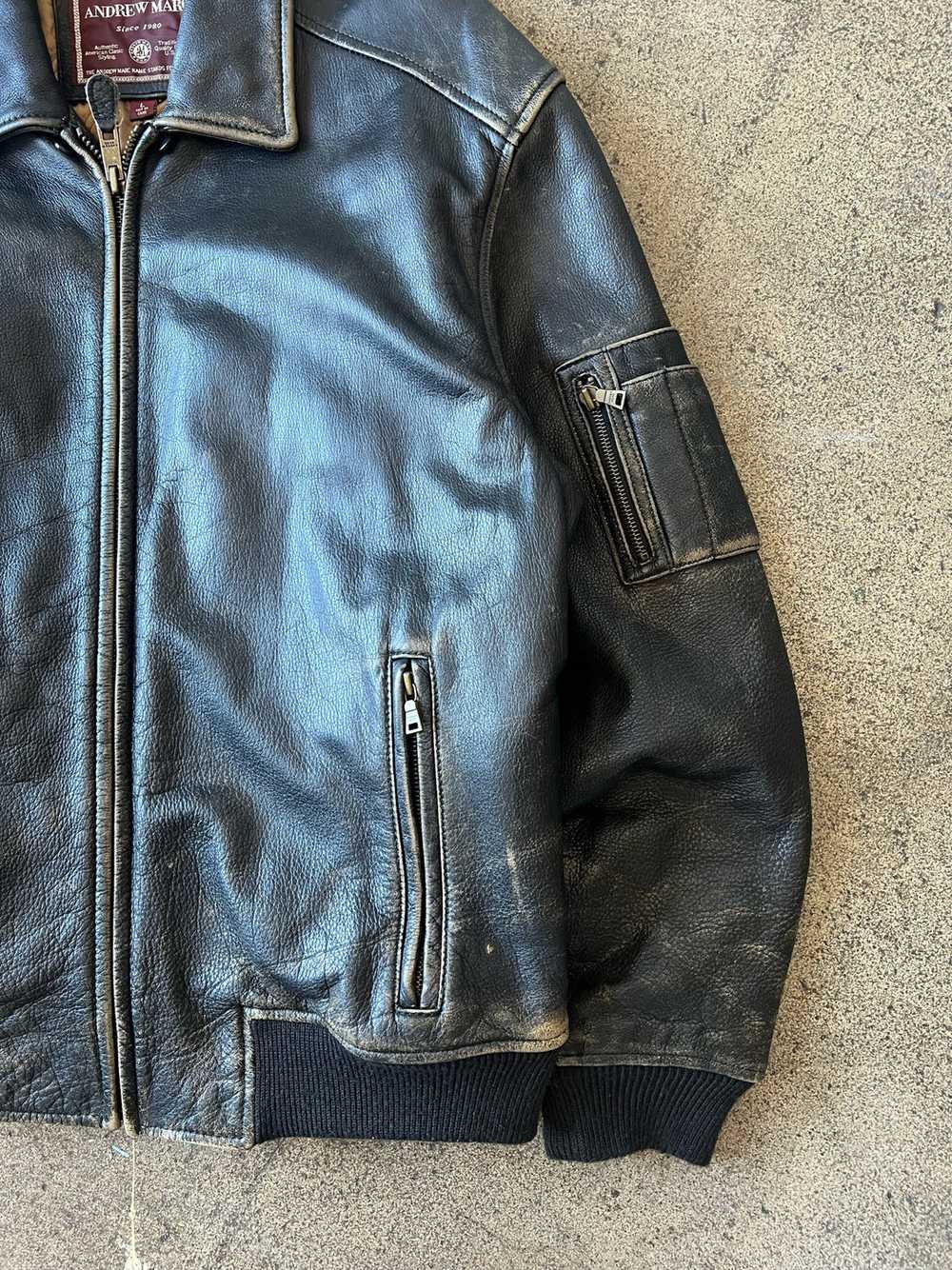 1990s Andrew Marc Distressed Black Leather Jacket - image 4